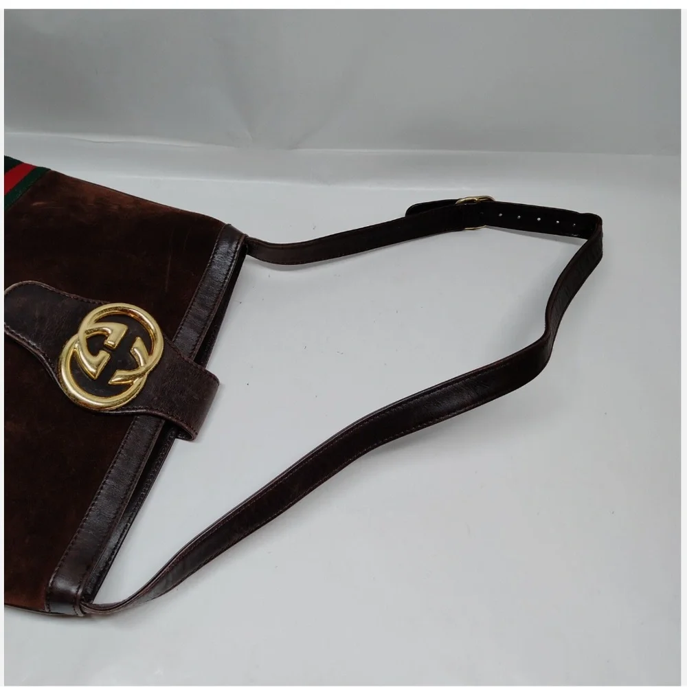 Gucci Brown Suede Leather Crossbody Bag - Picture 4 of 9